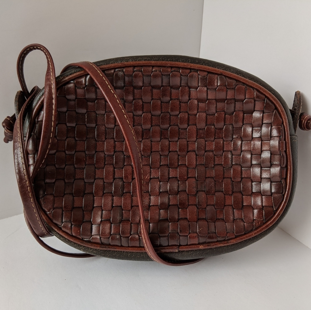 Joan & David Brown Woven Leather Crossbody Bag